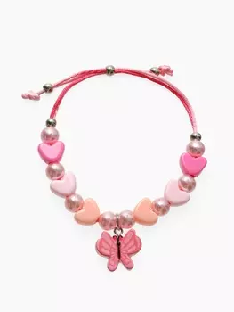 Браслет детский «Выбражулька» на затяжке, бабочка с бусинами сердце, розовый