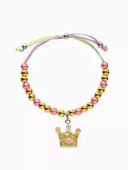Браслет детский «Выбражулька» на затяжке, корона с бусинами, цветной