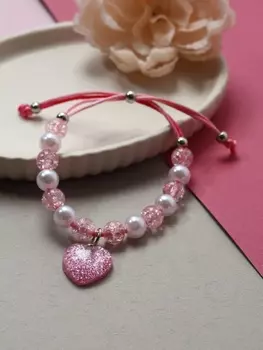 Браслет детский «Выбражулька» на затяжке, сердце с бусинами, розовый