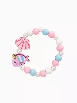 Браслет детский «Выбражулька» ракушка, рыбка, жемчуг, голубо-розовый