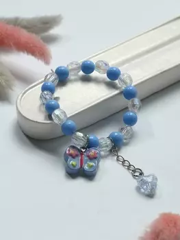 Браслет детский «Выбражулька» сердце н а цепочке и бабочка, голубой