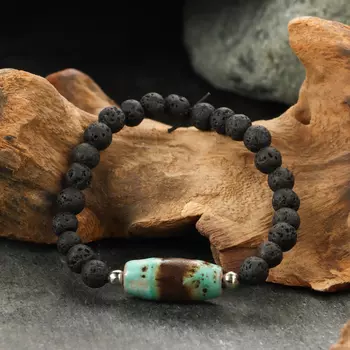 Браслет из лавы с бусиной Дзи «Будда Медицины» №4