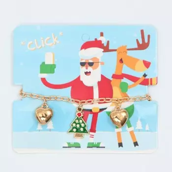 Браслет «Ёлка» с сердечками, цветной в золоте