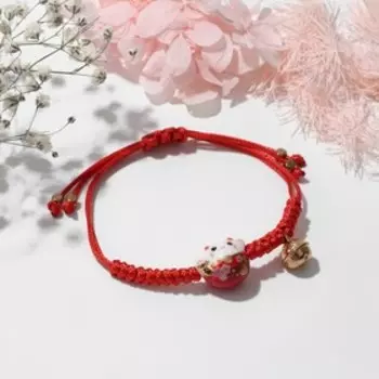 Браслет «Котик» на нити, нэко, красный в золоте