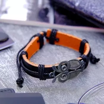 Браслет кожа «Стиль» сова, цвет чёрный в чернёном золоте, d=6 см