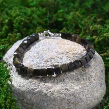 Браслет кубик гранёный "Обсидиан", 19 размер