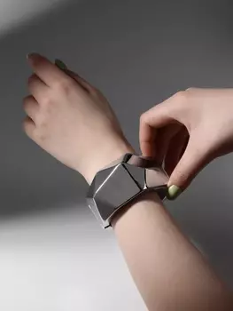 Браслет манжета «Углы», металл, цвет серебро