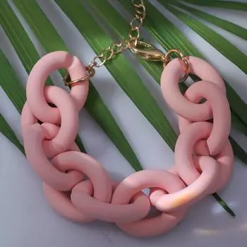 Браслет металл "Цепь" объёмная крупная, цвет светло-розовый, 19 см