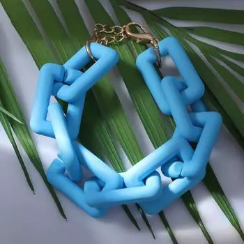 Браслет металл "Цепь" прямые углы, цвет голубой, 18 см