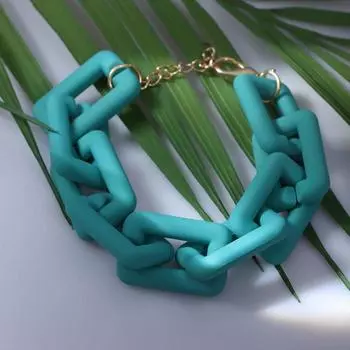 Браслет металл "Цепь" прямые углы, цвет изумрудный, 18 см