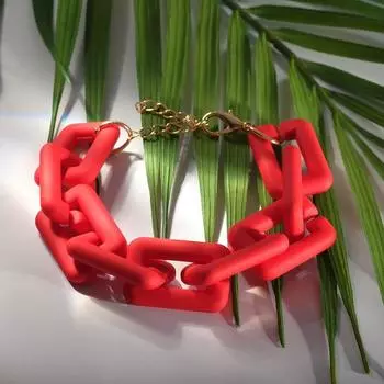 Браслет металл "Цепь" прямые углы, цвет красный, 18 см