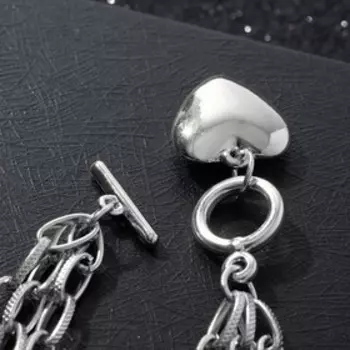 Браслет металл "Цепь" сердечко и звенья с узорами, цвет серебро, 19,5см