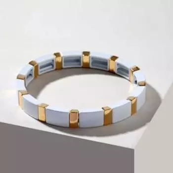 Браслет металл "Стойкость" прямоугольник, цвет бело-золотой, d=6,5 см