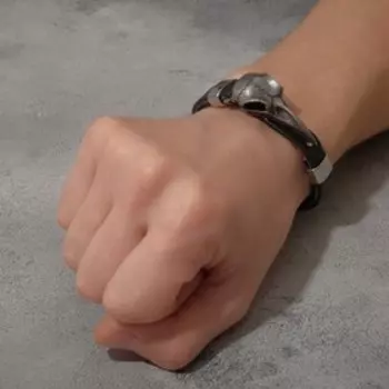 Браслет мужской "Череп ворона", цвет чёрный с чернёным серебром, 22 см