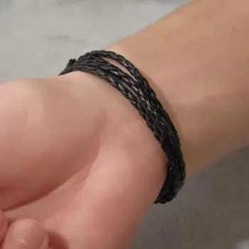 Браслет мужской «Молот» коса двойная, цвет чёрный с чернёным серебром, 43 см