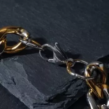 Браслет мужской "Стальной" круглые звенья, цвет серебряно-золотой, 21,5 см