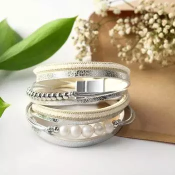 Браслет "На магните" жемчуг и бисер, цвет белый, 19,5 см