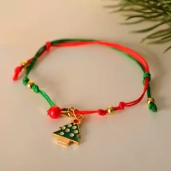 Браслет «Новогодний» ель с бусинкой, цвет красно-зелёный, 6 см