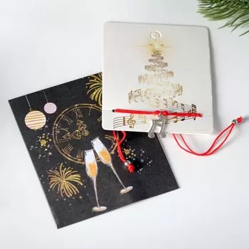 Браслет "Новогодний" звезда на ёлке, нота, цвет красный с серебром