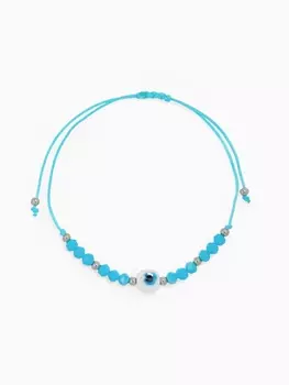 Браслет-оберег «Глазик» на нити, голубой в серебре