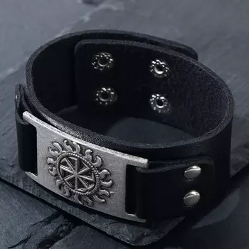 Браслет-оберег «Коловрат» солнце, чёрный с чернёным серебром, 23 см