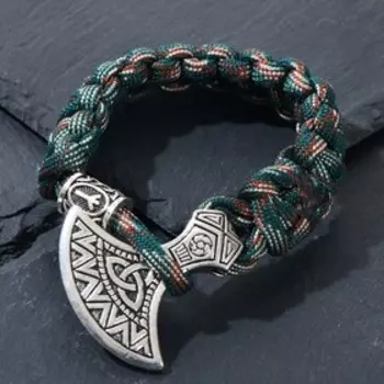 Браслет-оберег "Молот Тора" с рунами защиты, цвет чернёное серебро