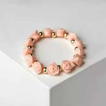 Браслет пластик «Цветы» розы, цвет кораллово-золотой, d=8 см