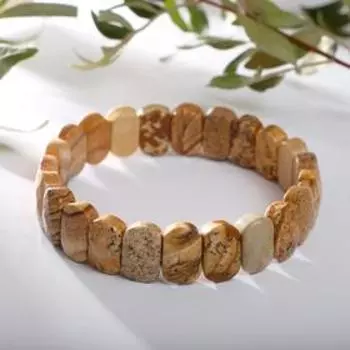 Браслет пластина, прямоугольник закругленный гранёный "Яшма"