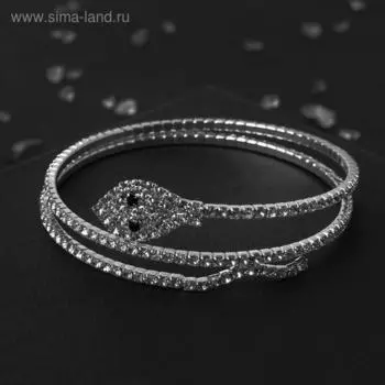 Браслет «Диско» змейка со стразами, d=5.5, белый в серебре