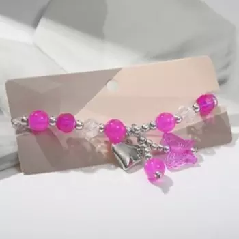 Браслет "Радость" сердечко, цвет бело-малиновый, d=7