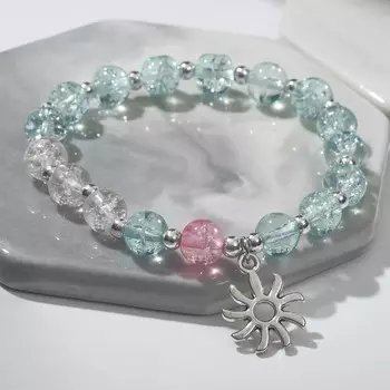 Браслет «Радость» солнце, цвет бело-голубой в серебре, d=7