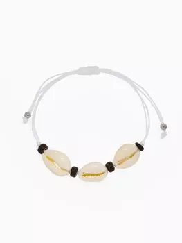 Браслет «Ракушка» на нити, кокос, белый в серебре