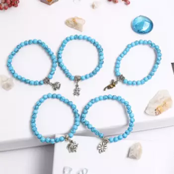 Браслет с подвеской шар №8 "Бирюза" ,d=5,5см