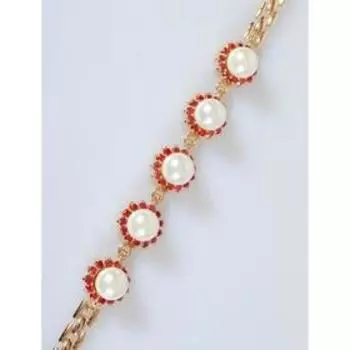 Браслет с жемчугом "Бусина" в гранате, позолота с родированием