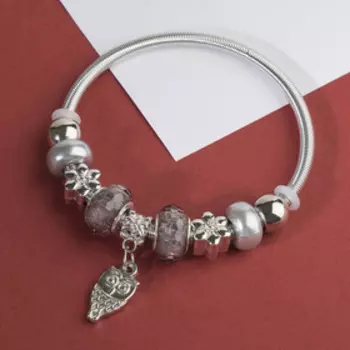 Браслет «Марджери» сова, жемчуг, серый в серебре, d=6.5 см