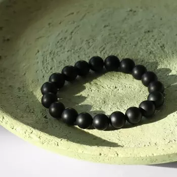 Браслет «Агат чёрный», шар №10, чёрный