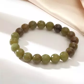 Браслет шар №10 гранёный "Агат тёмно-зелёный"