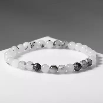 Браслет «Агат волосатик», шар №6, белый