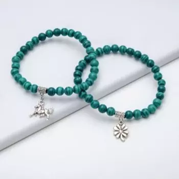 Браслет с подвеской МИКС шар №6 "Малахит", 5,5см