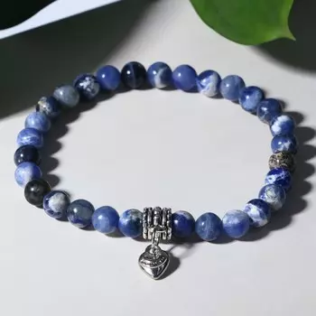 Браслет шар № 6 с подвеской сердце "Содалит"