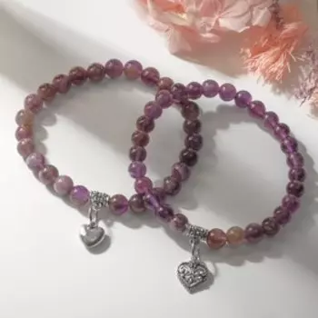 Браслет шар №7 с подвеской сердце "Аметист"
