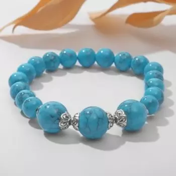 Браслет шар №8+№12 "Бирюза " с шапочками ,17см