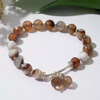 Браслет шар №8 "Агат бразильский" с бубенчиками, цвет коричневый