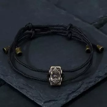 Браслет-шнурок на чёрной нити "Княжеский" (латунь), H=18мм, d=6см