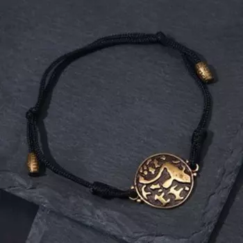 Браслет-шнурок на чёрной нити "Онежские петроглифы" новый жизненный цикл (латунь), D=19мм