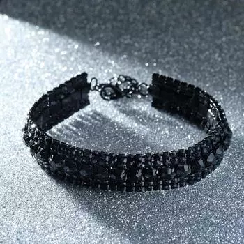 Браслет со стразами "Блеск" дорожка, цвет чёрный, 18см