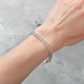 Браслет со стразами «Лёд» элегантность, 2 ряда, цвет радужный в серебре, 18 см