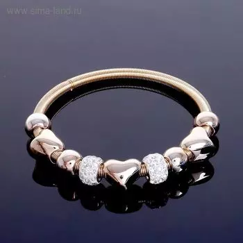 Браслет со стразами «Марджери» сердце, белый в золоте, d=6.5 см