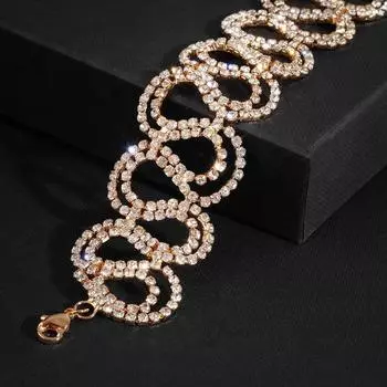 Браслет со стразами "Селебрити" змейка, цвет белый в золоте, L=18 см