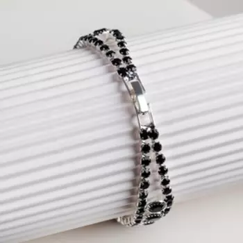 Браслет со стразами "Северное сияние" обрамлённые круги, цвет чёрный в серебре, 18см